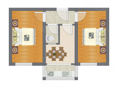 2室1厅 48.89平米户型图