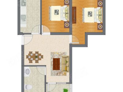 2室1厅 69.78平米户型图