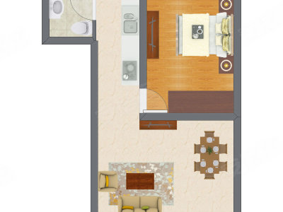 1室1厅 32.73平米户型图