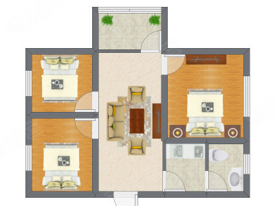 3室1厅 86.70平米户型图