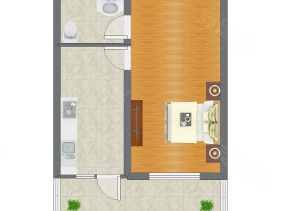1室0厅 33.75平米户型图