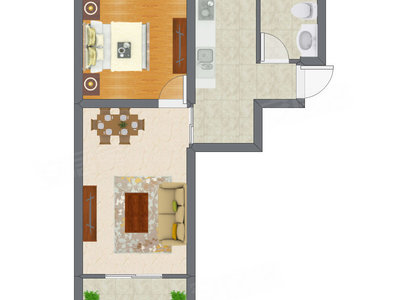 1室2厅 48.52平米户型图