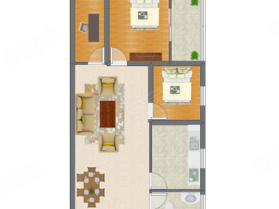 2室1厅 63.00平米户型图