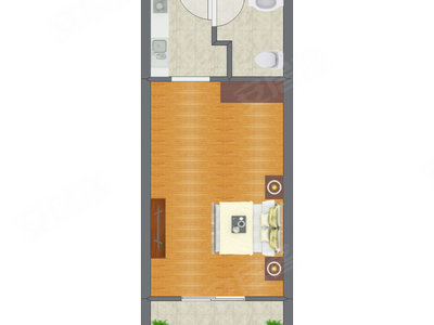 1室0厅 47.97平米户型图