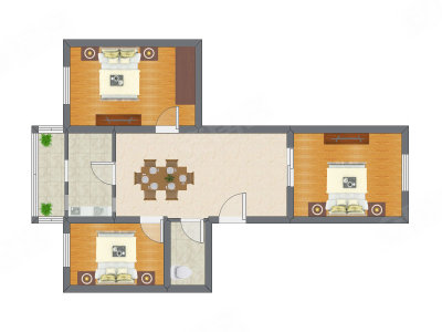 3室1厅 92.85平米户型图