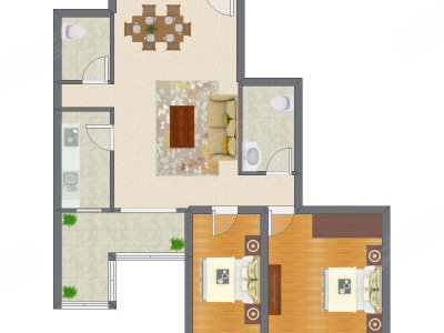 2室2厅 113.55平米户型图