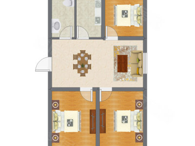 3室2厅 68.00平米户型图