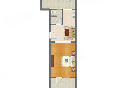1室1厅 41.29平米户型图