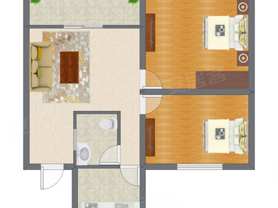 2室1厅 65.90平米户型图