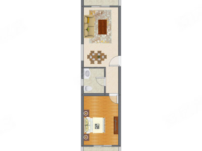 1室2厅 65.21平米户型图