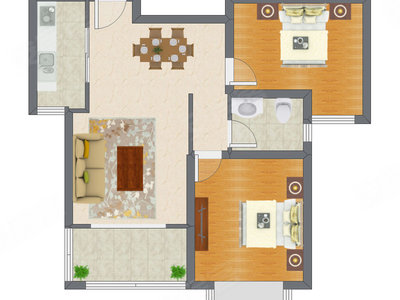 2室2厅 90.71平米户型图