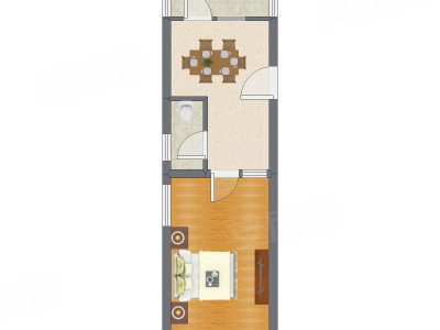 1室1厅 42.76平米户型图