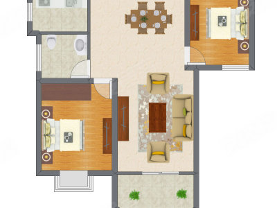 2室2厅 62.70平米户型图