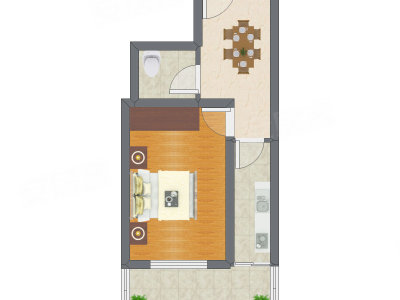 1室1厅 45.72平米户型图