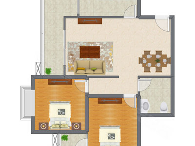 2室2厅 95.85平米户型图