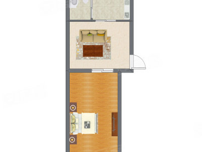 1室1厅 37.37平米户型图