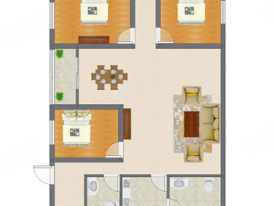 3室2厅 155.43平米户型图