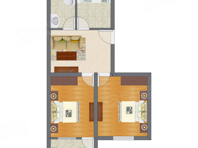 2室1厅 46.63平米户型图