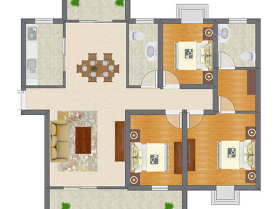 3室2厅 88.85平米户型图