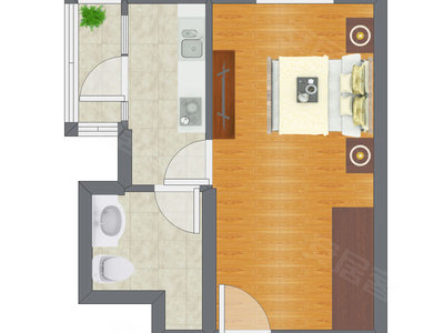 1室0厅 36.69平米户型图