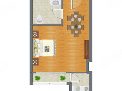1室1厅 55.74平米户型图