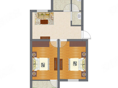 2室1厅 47.11平米户型图