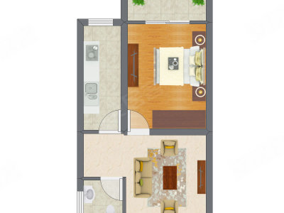 1室1厅 32.42平米户型图