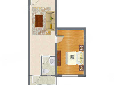 1室1厅 54.34平米户型图