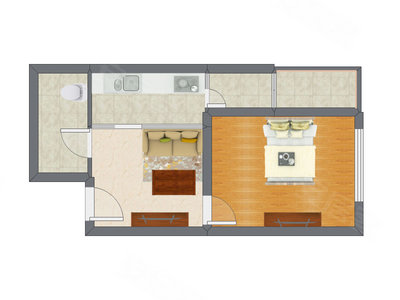 1室1厅 32.53平米户型图