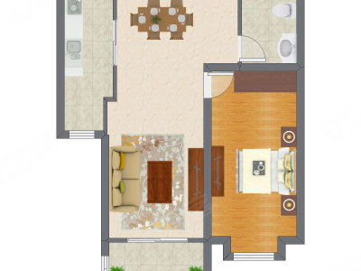 1室1厅 52.75平米户型图