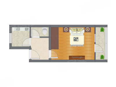 1室1厅 34.93平米户型图