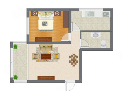 1室2厅 65.00平米户型图