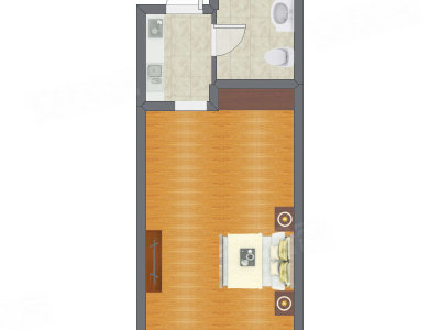 1室0厅 50.69平米户型图