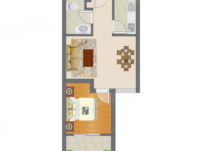 1室1厅 46.54平米户型图