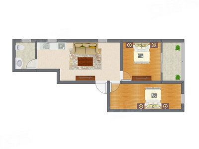 2室1厅 64.23平米户型图