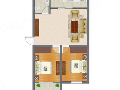 2室1厅 54.25平米户型图