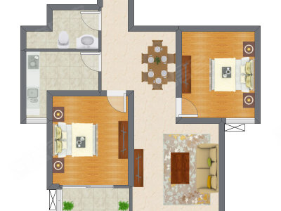 2室2厅 91.50平米户型图