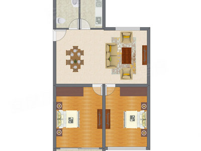 2室2厅 88.40平米户型图