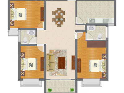 3室2厅 89.15平米户型图