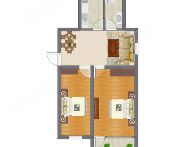 2室2厅 50.29平米户型图