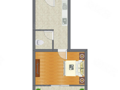 1室0厅 42.93平米户型图