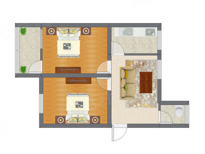 2室1厅 56.73平米户型图