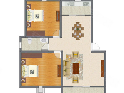 2室2厅 84.21平米户型图