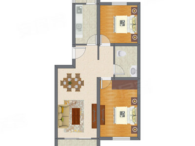 2室2厅 60.35平米户型图