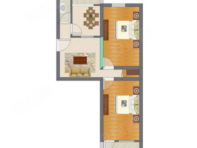2室2厅 76.39平米户型图