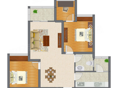 2室2厅 64.80平米户型图