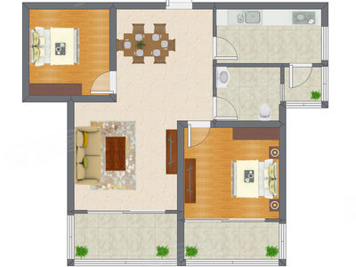 2室2厅 87.83平米户型图