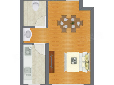 1室1厅 40.47平米户型图