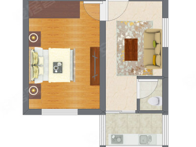 1室1厅 25.93平米户型图