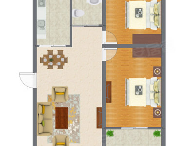 2室1厅 83.97平米户型图